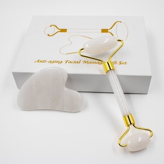 Combo Đá Guasha Kèm Cây Lăn Bằng Đá Thạch Anh Giúp Nâng Cơ Săn Chắc Da Giúp Da Căng Bóng Tự Nhiên