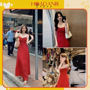 Váy 2 dây nhún ngực hoa nhí dáng dài tiểu thư, Váy hai dây cup ngực đi biển kèm video Hoadanbistore