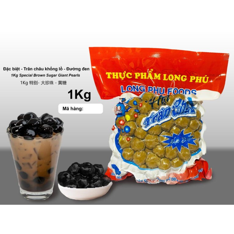 Trân Châu Đường Đen KHỔNG LỒ Đặc Biệt Size 18 ly LONG PHÚ gói 1kg - Topping Nguyên Liệu Trà Sữa Milo Dầm