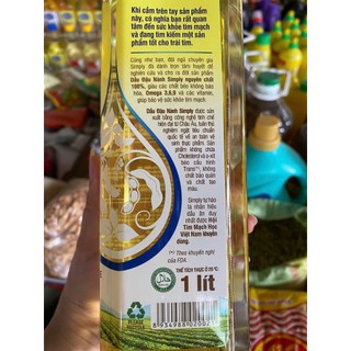 [Chai 1L] Dầu đậu nành Simply 100% nguyên chất - dầu ăn Simply chai 1L