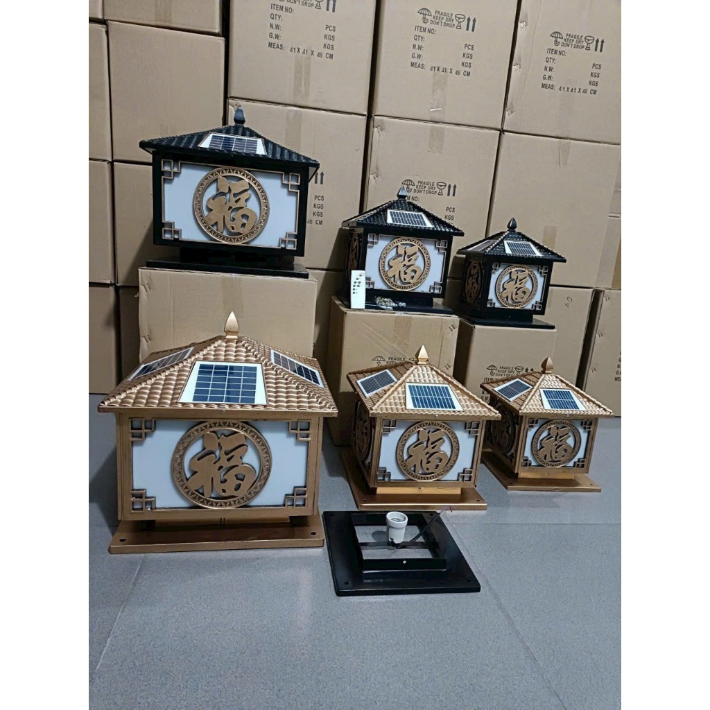 Đèn trụ cổng chữ Phúc năng lượng mặt trời tiết kiệm điện, đi kèm đui đèn, bảo hành 12 tháng.