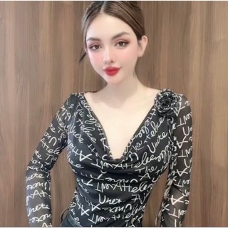 Áo thun nữ dài tay lưới chữ cá tính dáng CỔ ĐỔ SANG Chảnh