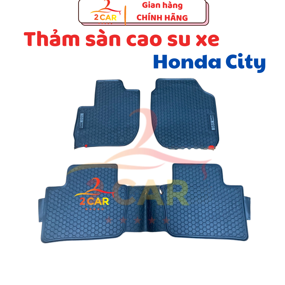 Thảm LÓT SÀN CAO SU xe Honda City 2015- 2022, 2023,2024 Hàng Cao su theo xe cao cấp, Mẫu Nissin tổ ong chữ trắng