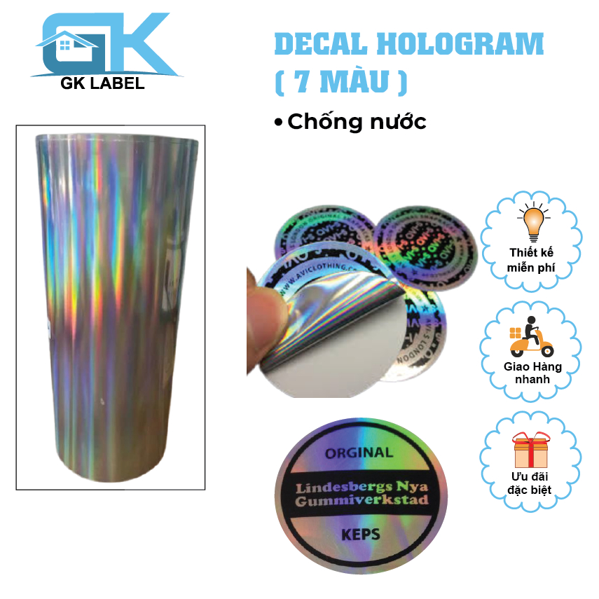 In Tem Nhãn Decal 7 màu (Hologram), Sticker 7 màu , Tem 7 màu chống ...