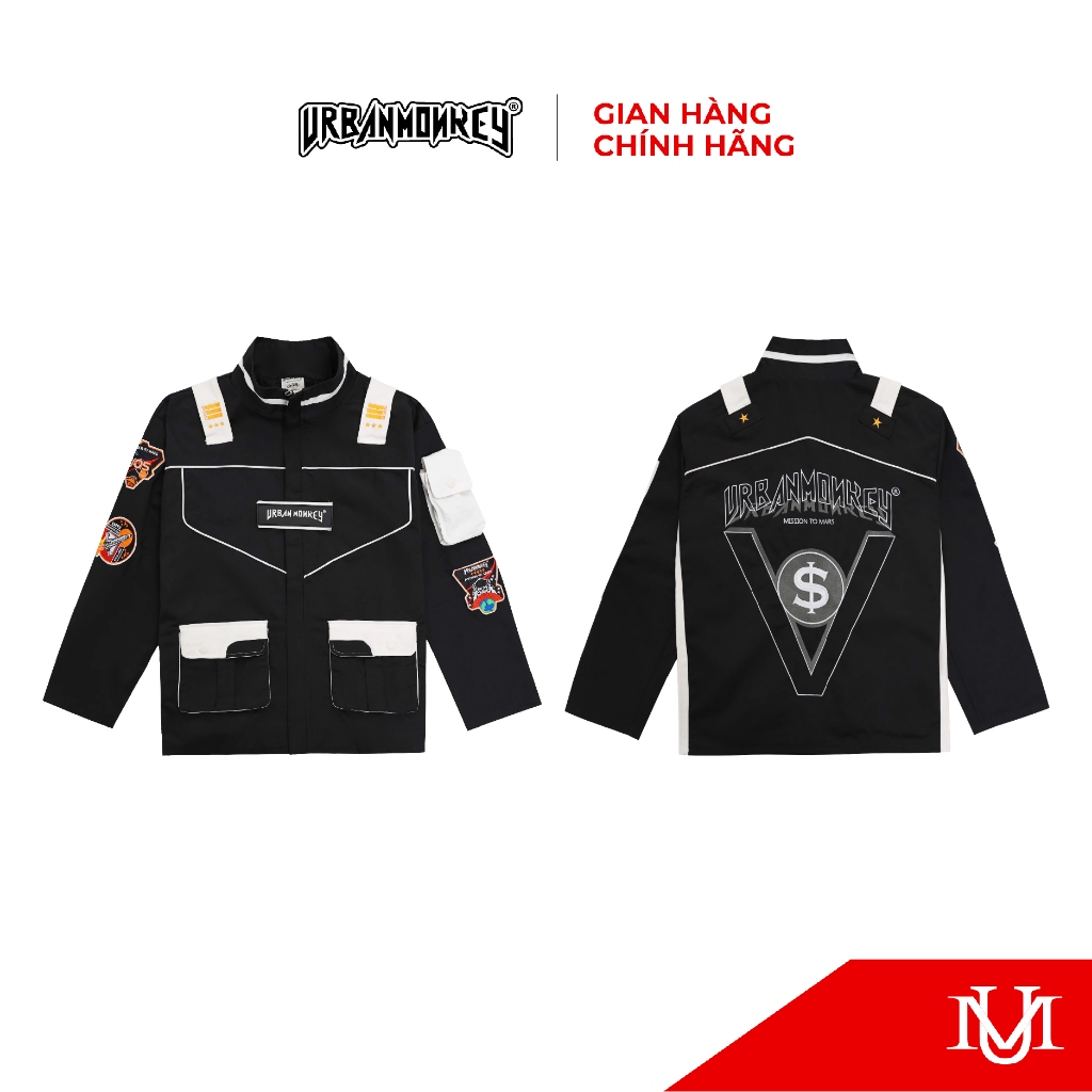 Áo Khoác Jacket Unisex URBAN MONKEY Mission To Mars Vải Kaki Đen