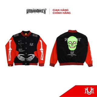 Áo Khoác Varsity URBAN MONKEY Skeleton Nhung Tăm Chằn Gòn Form Oversize Đen/Cam Nam Nữ Local Brand