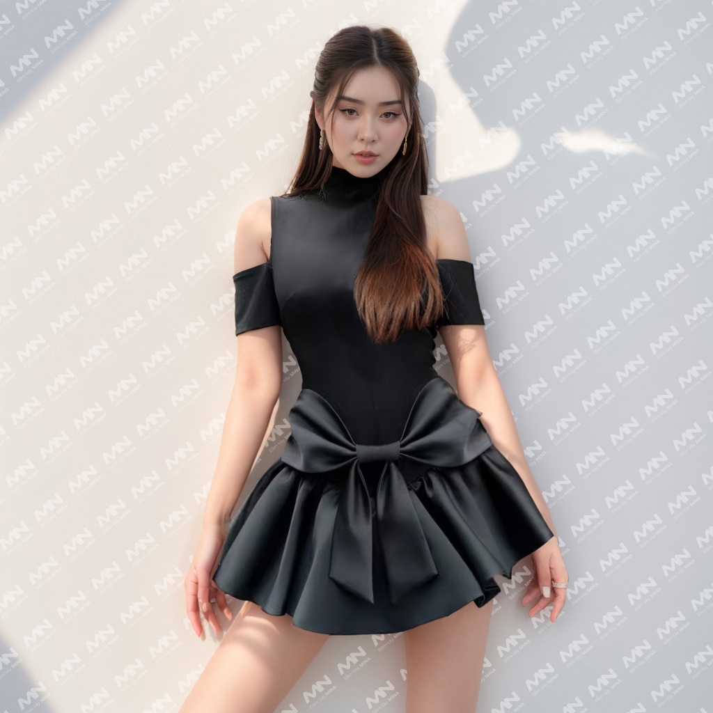 Ảnh Đầm dự tiệc Mina dáng xoè mini chất Cotton Nhật phối Taffta lụa màu đen trẻ trung xinh đẹp MN255 3