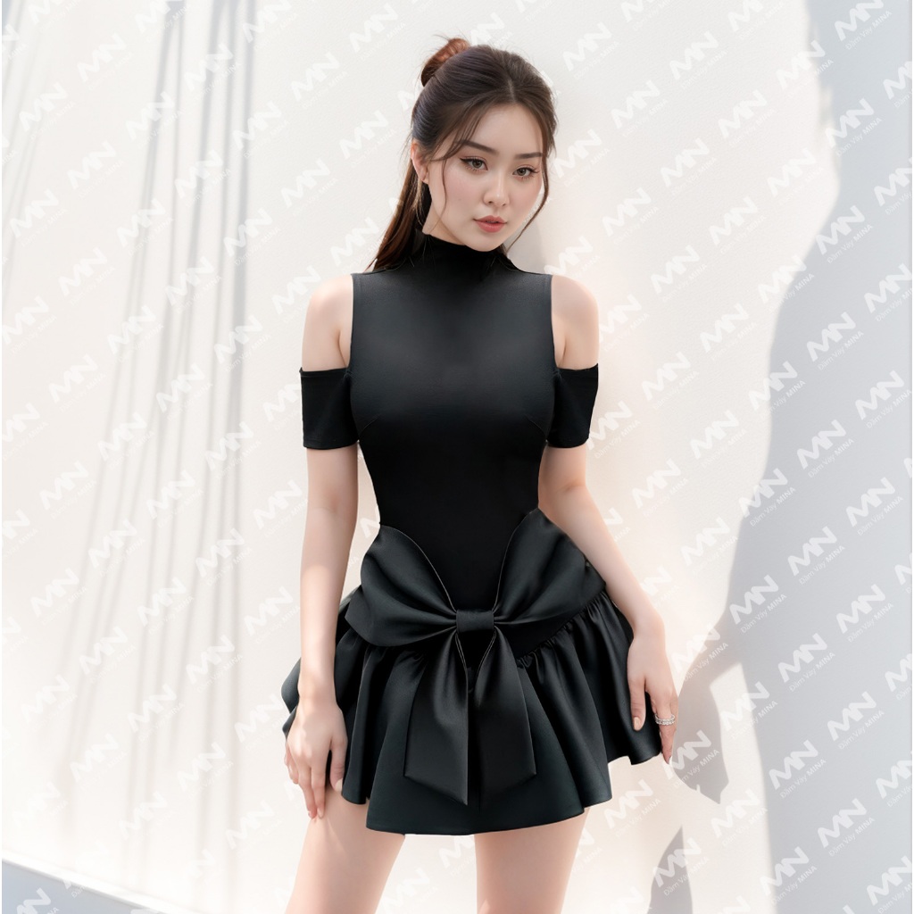 Ảnh Đầm dự tiệc Mina dáng xoè mini chất Cotton Nhật phối Taffta lụa màu đen trẻ trung xinh đẹp MN255 1