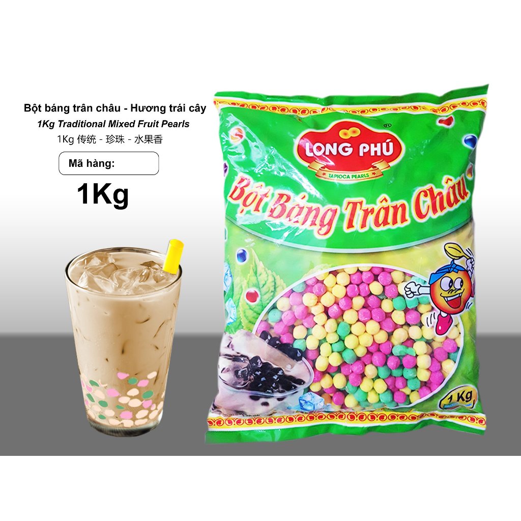 Bột Báng Trân Châu Size Trung LONG PHÚ Gói 1kg Có Nhiều Vị - Topping Nguyên Liệu Làm Trà Sữa