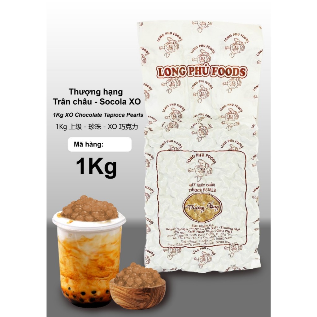 Trân Châu THƯỢNG HẠNG Size Trung Có Vị Ngọt  LONG PHÚ Gói 1kg - Topping Trà Sữa Chuẩn Vị Dẻo Dai Siêu Ngon