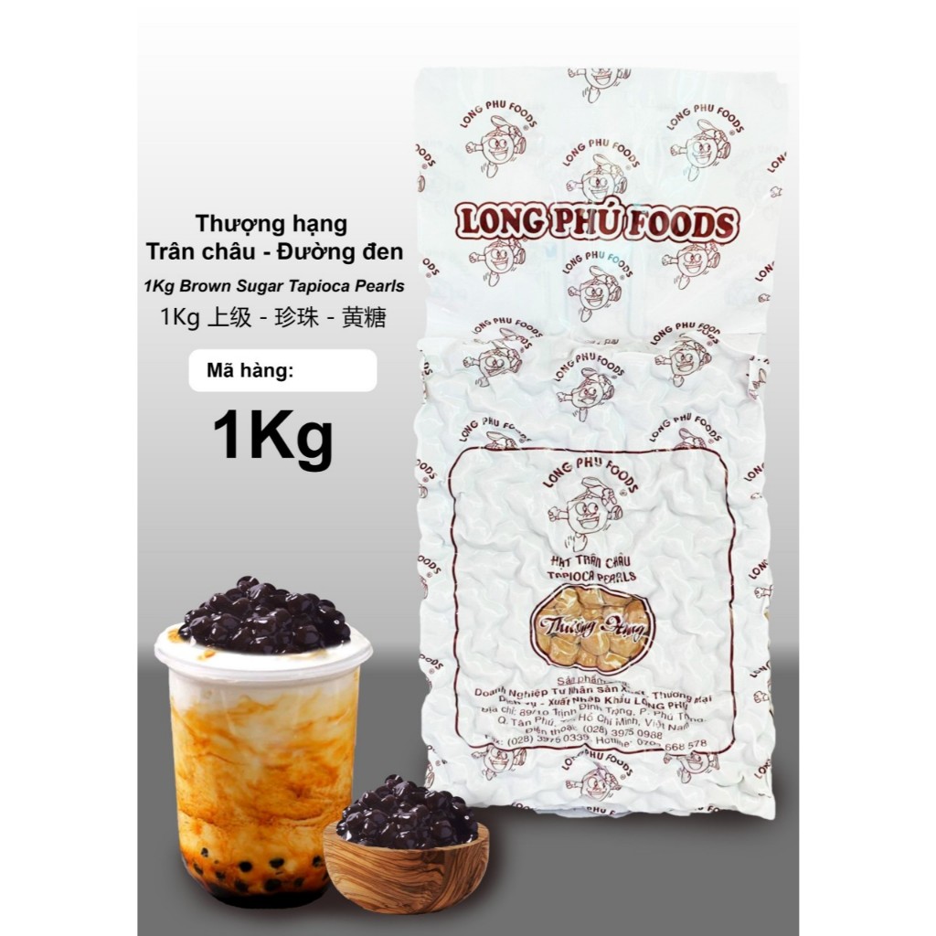 Trân Châu THƯỢNG HẠNG Size Trung Có Vị Ngọt  LONG PHÚ Gói 1kg - Topping Trà Sữa Chuẩn Vị Dẻo Dai Siêu Ngon