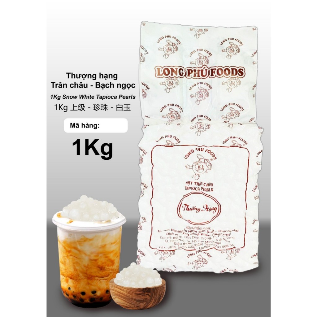 Trân Châu THƯỢNG HẠNG Size Trung Có Vị Ngọt  LONG PHÚ Gói 1kg - Topping Trà Sữa Chuẩn Vị Dẻo Dai Siêu Ngon