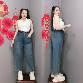 Quần jean ống rộng dáng dài bigsize nữ dáng baggy màu xanh navy dễ phối đồ lưng cao dành cho nàng chuppy xinh xắn - J8