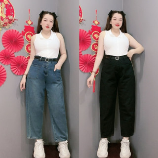Quần jean ống rộng dáng dài bigsize nữ dáng baggy màu xanh navy dễ phối đồ lưng cao dành cho nàng chuppy xinh xắn - J8