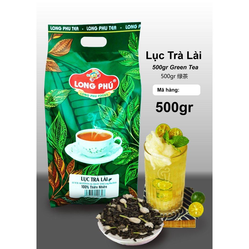 Lục Trà Lài Long Phú Gói 500g – Nguyên Liệu Trà Sữa, Hương Lài Thanh Mát, Nước Trà, Chè