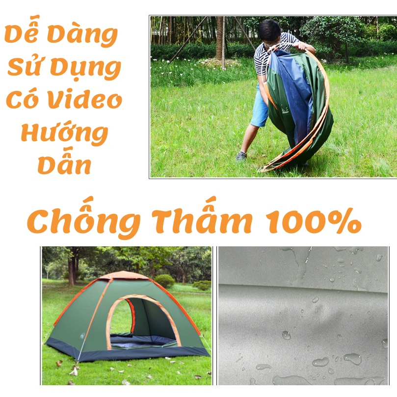 [Hàng Chuẩn - 2 Cửa - 2 Lớp] Lều Cắm Trại Tự Bung 3 - 4 Người, Lều Dã Ngoại Cỡ Lớn, Lều Phượt Du Lịch Tự Bung