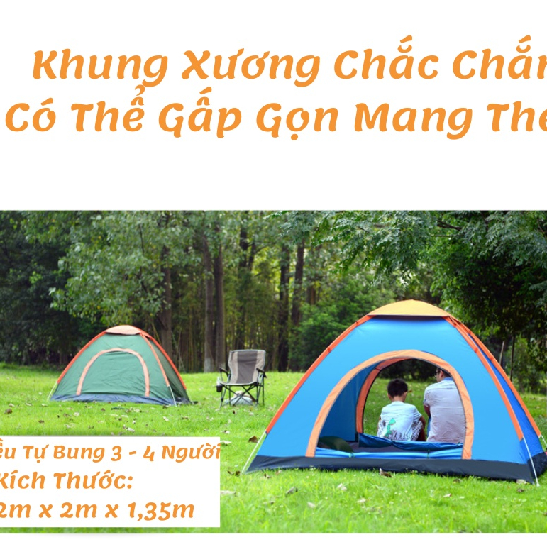 [Hàng Chuẩn - 2 Cửa - 2 Lớp] Lều Cắm Trại Tự Bung 3 - 4 Người, Lều Dã Ngoại Cỡ Lớn, Lều Phượt Du Lịch Tự Bung