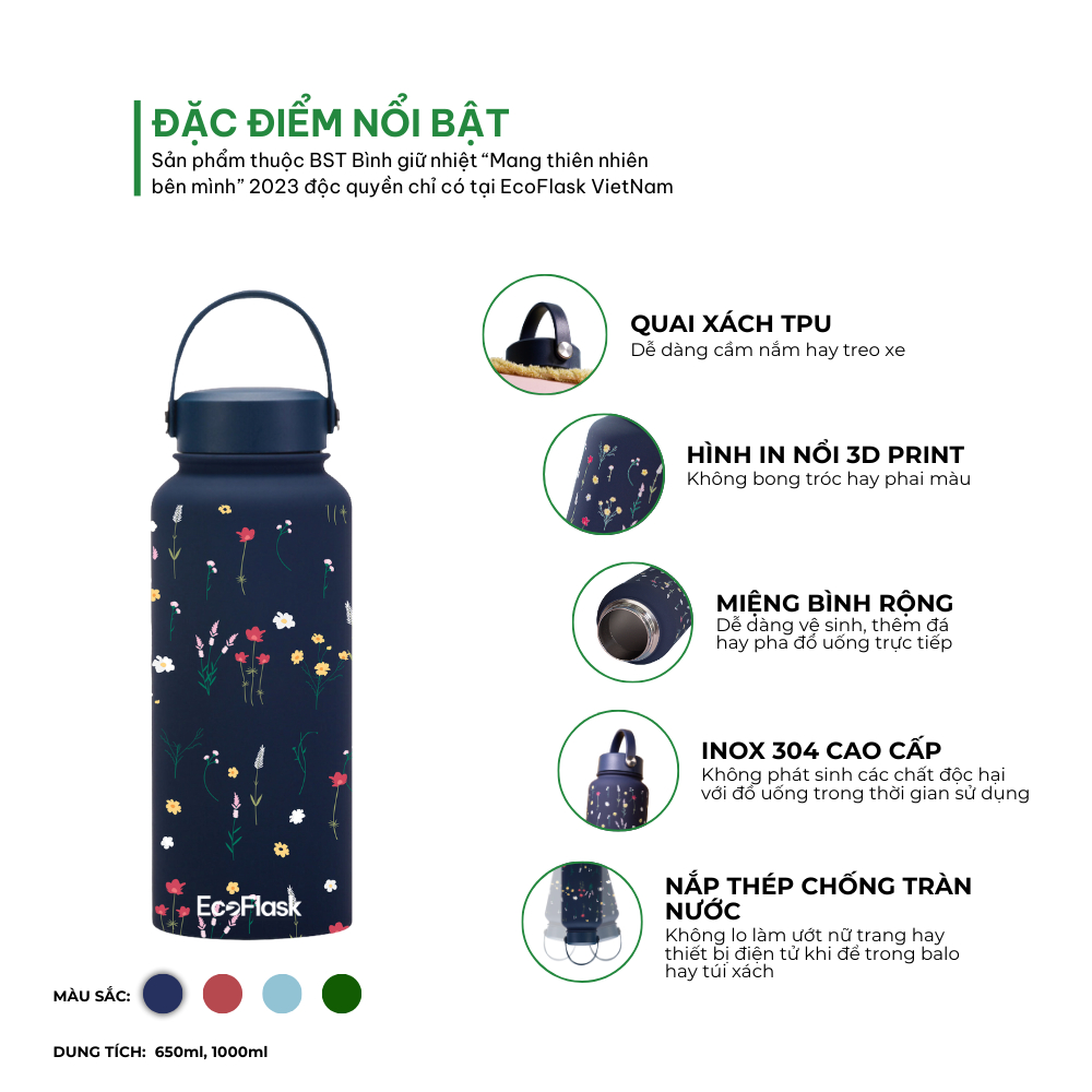 Ảnh Bình giữ nhiệt EcoFlask 550ml/1000ml thiết kế họa tiết cao cấp chính hãng, inox 304, bảo hành 3 năm 4