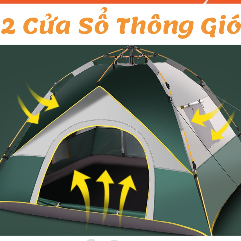 [Hàng Chuẩn - 2 Cửa - 2 Lớp] Lều Cắm Trại Tự Bung 3 - 4 Người, Lều Dã Ngoại Cỡ Lớn, Lều Phượt Du Lịch Tự Bung