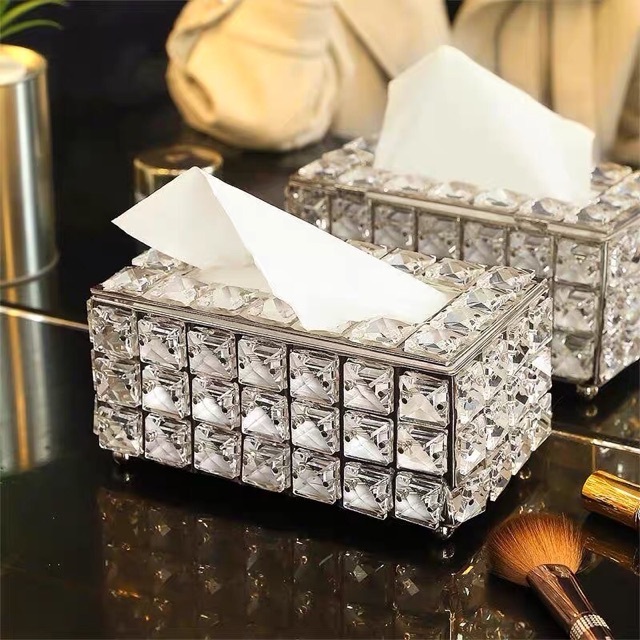 Hộp đựng giấy đính đá pha lê lấp lánh phong cách Bắc Âu sang trọng hàng có sẵn