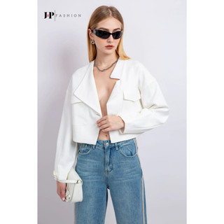 Áo Blazer Croptop JP FASHION Form Lửng Có Độn Vai, Áo Khoác Croptop Nữ Tay Dài Vải Mát Dễ Phối Đồ 10708258