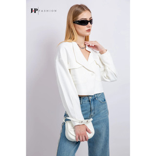 Áo Blazer Croptop JP FASHION Form Lửng Có Độn Vai, Áo Khoác Croptop Nữ Tay Dài Vải Mát Dễ Phối Đồ 10708258