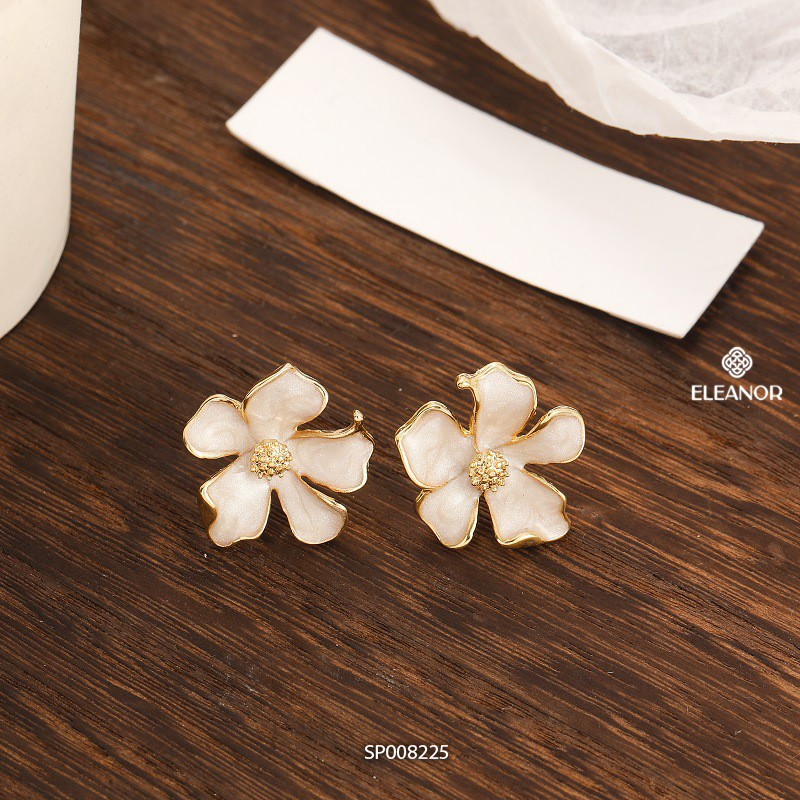 Bông tai nữ chuôi bạc 925 Eleanor Accessories hình hoa viền trơn phụ kiện trang sức khuyên tai 8225