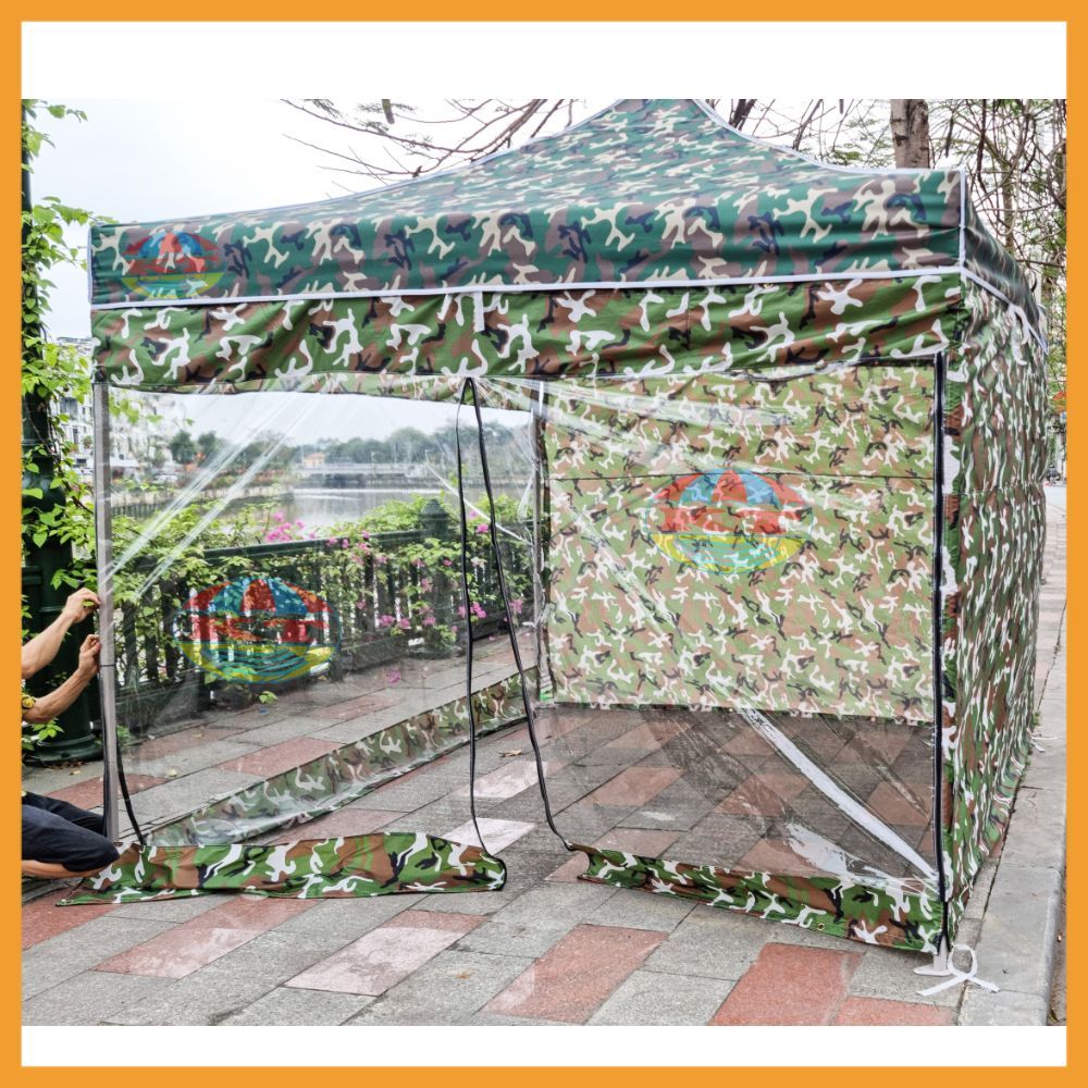 Nhà Bạt Di Động Gấp Gọn 3M x 3M Màu Rằn Ri Dã Chiến Quây 4 Mặt, Có Khoá Kéo Làm Cửa  (Bản Thiết Kế Theo Yêu Cầu)