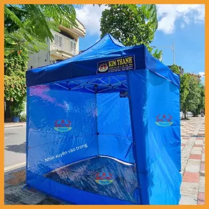 Nhà Bạt Di Động Gấp Gọn 3M x 3M Quây 4 Mặt Có Khoá Kéo Cửa Để Đi Vào, 3 Mặt Xanh, 1 Mặt Trong Suốt