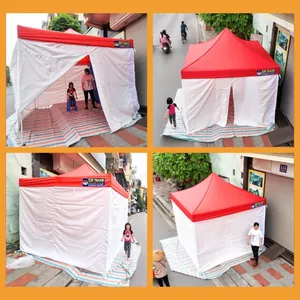 Nhà Bạt Di Động Gấp Gọn 3M x 3M Màu Đỏ Quây 4 Mặt Có Cửa Đi Ra Đi Vào, Bản Thiết Kế Đặc Biệt