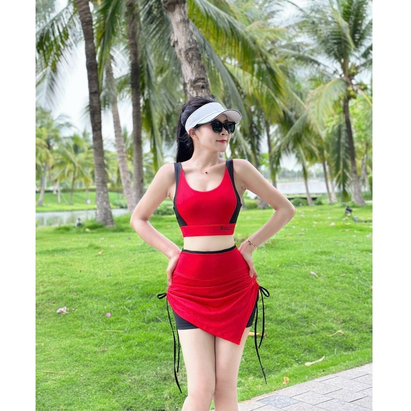 Bộ váy tập gym, aerobic, đi bơi B98.. Bộ váy thể thao áo bra, váy vạt chéo phối màu siêu xinh