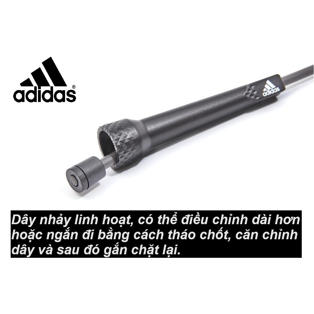 Dây Nhảy Chính Hãng ADIDAS ADRP-13011 Essential Skipping Rope - Tay Cầm Nhỏ, Có Thể Chỉnh Độ Dài Dây