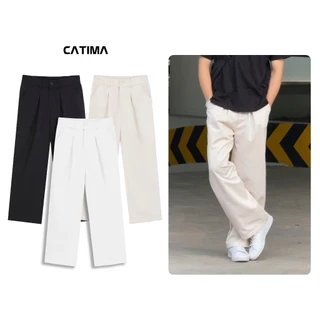 Quần Kaki Ống Rộng QK20 Xếp Li Catima Relaxed Fit Kaki Pants Unisex Nam Nữ - Cạp bán chun Menswear Nam