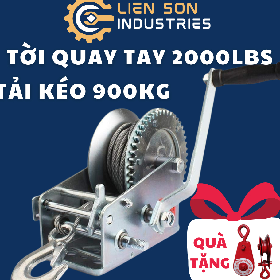 Tời quay tay 2000LBS, tải kéo 900kg tải nâng 300kg Cáp 5ly dài 6 mét ...