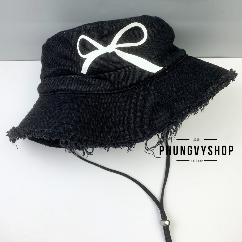 (SALE)Mũ bucket tai bèo vành tua rách phong cách hàn quốc phungvyshop - non BO tua dây cột dài / TUA NƠ các loại /
