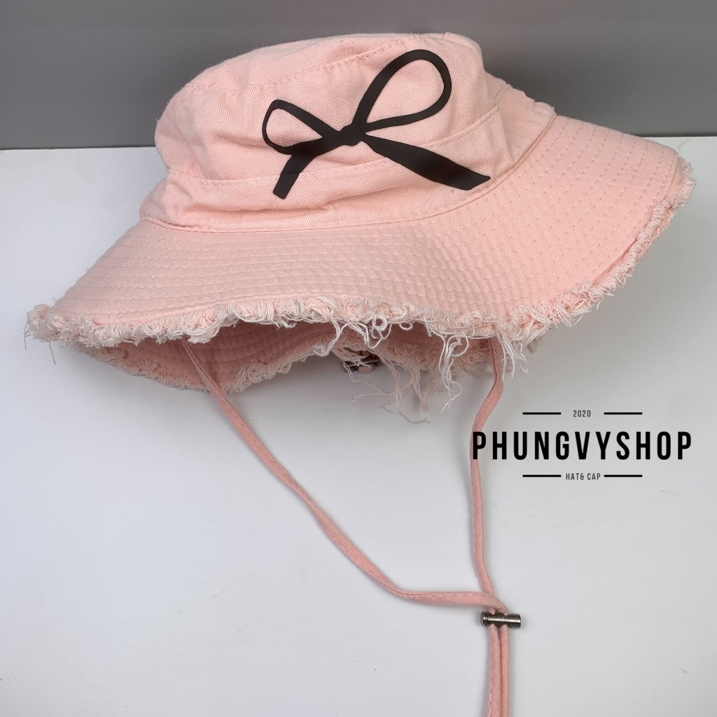 (SALE)Mũ bucket tai bèo vành tua rách phong cách hàn quốc phungvyshop - non BO tua dây cột dài / TUA NƠ các loại /