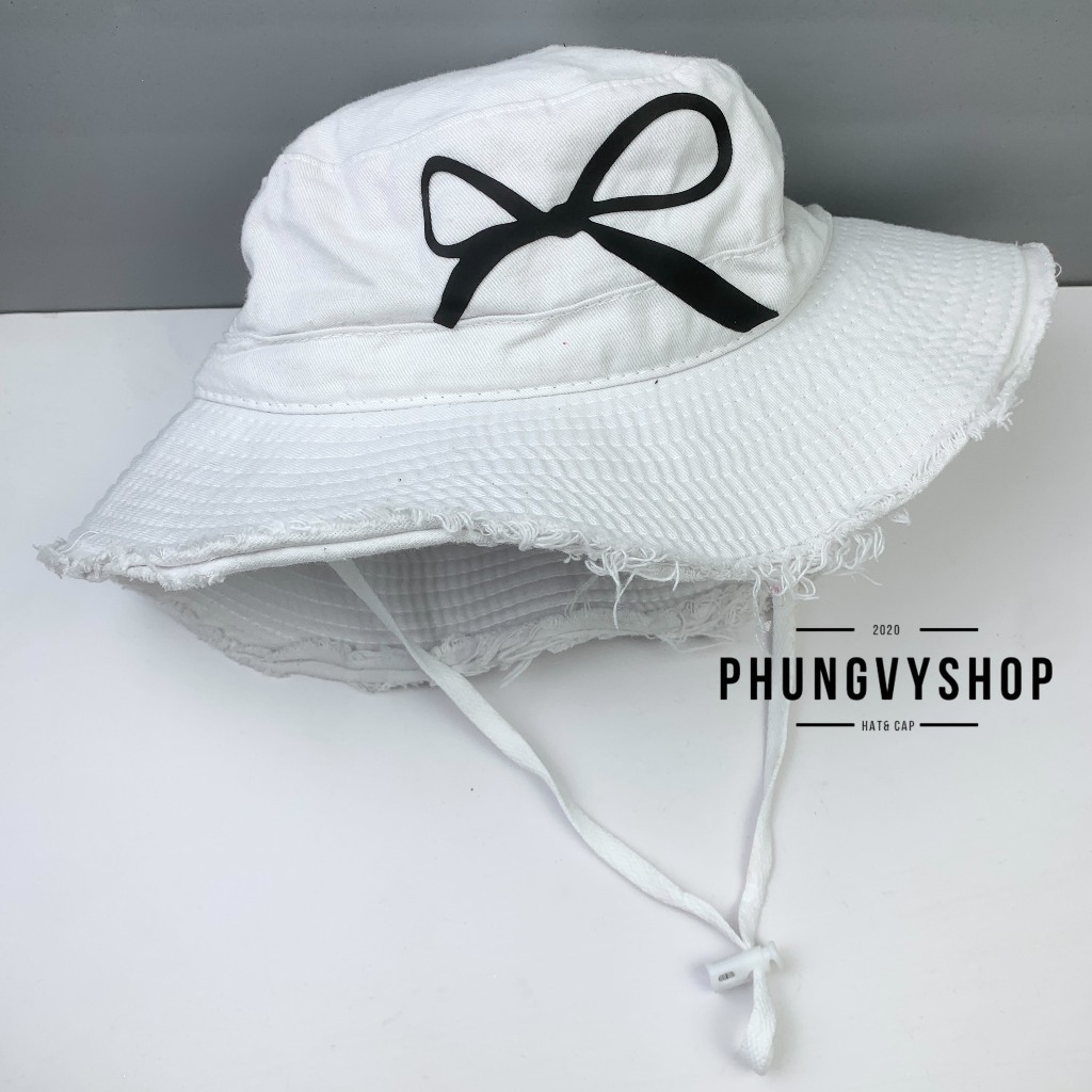 (SALE)Mũ bucket tai bèo vành tua rách phong cách hàn quốc phungvyshop - non BO tua dây cột dài / TUA NƠ các loại /
