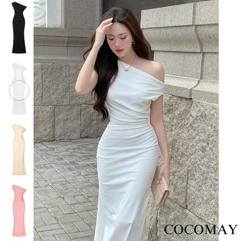 COCOMAY Đầm lệch vai basic phong cách Parisian đơn giản thanh lịch 4 ...