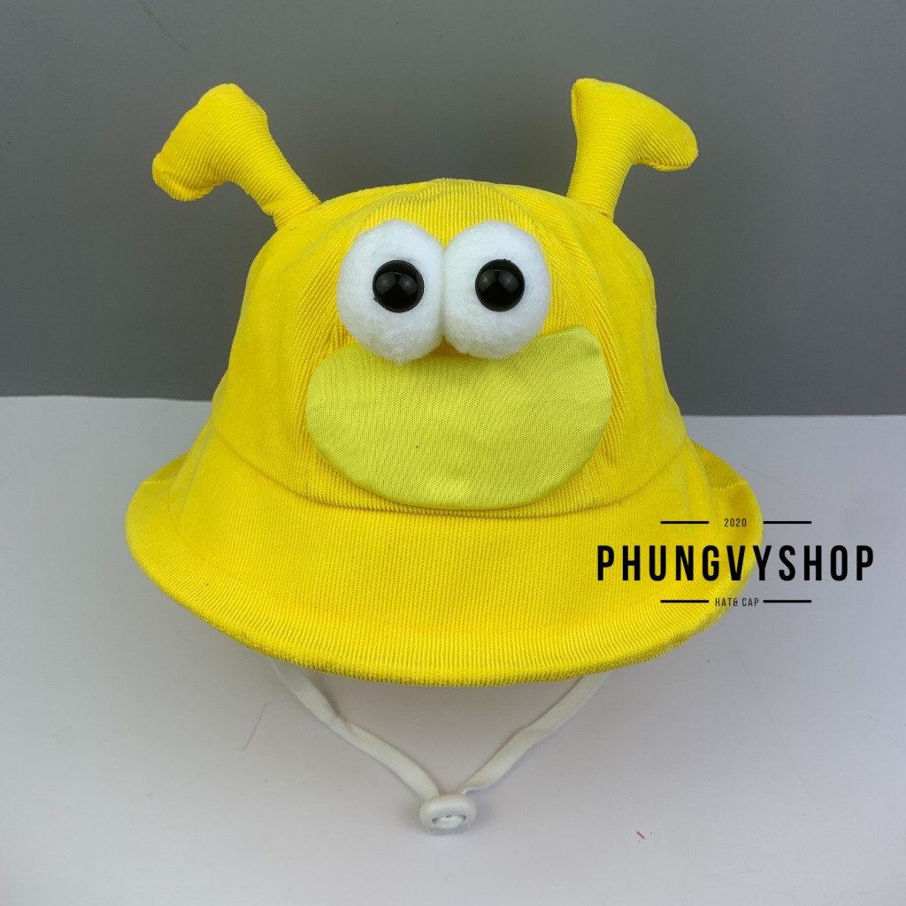 (SALE) Bé 2-5 Tuổi/ VĐ 52cm_Mũ bucket tai bèo vành trẻ em trai gái phungvyshop- Nón Bo trung nhung Vành lật / MẮT LỒI