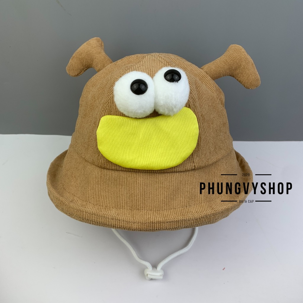 (SALE) Bé 2-5 Tuổi/ VĐ 52cm_Mũ bucket tai bèo vành trẻ em trai gái phungvyshop- Nón Bo trung nhung Vành lật / MẮT LỒI