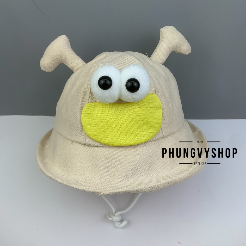 (SALE) Bé 2-5 Tuổi/ VĐ 52cm_Mũ bucket tai bèo vành trẻ em trai gái phungvyshop- Nón Bo trung nhung Vành lật / MẮT LỒI