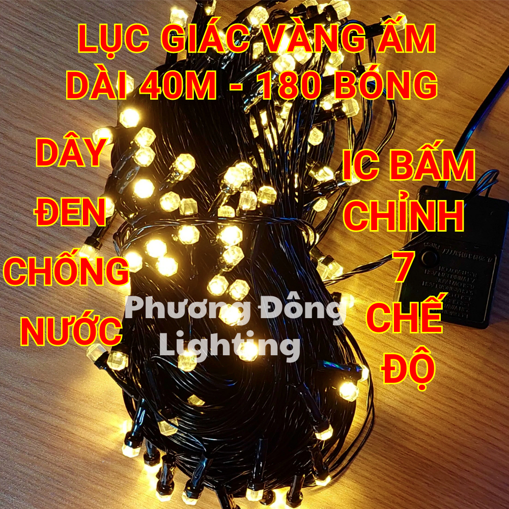 COMBO 5 DÂY ĐÈN LED CHỚP LỤC GIÁC VÀNG ẤM - ĐỦ MÀU 40M - 180 BÓNG TRANG TRÍ NOEL