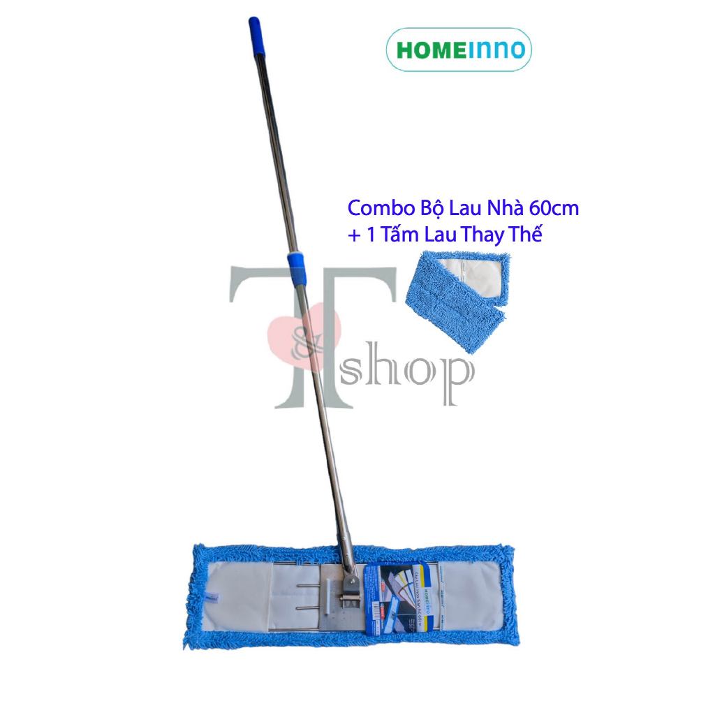 Combo Chổi Lau Nhà Công Nghiệp 60cm Homeinno Tấm San Hô Bẻ 60cm + 1 Tấm Lau Thay Thế Cán Rút 90cm - 145cm