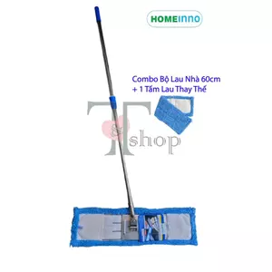Combo Chổi Lau Nhà Công Nghiệp 60cm Homeinno Tấm San Hô Bẻ 60cm + 1 Tấm Lau Thay Thế Cán Rút 90cm - 145cm