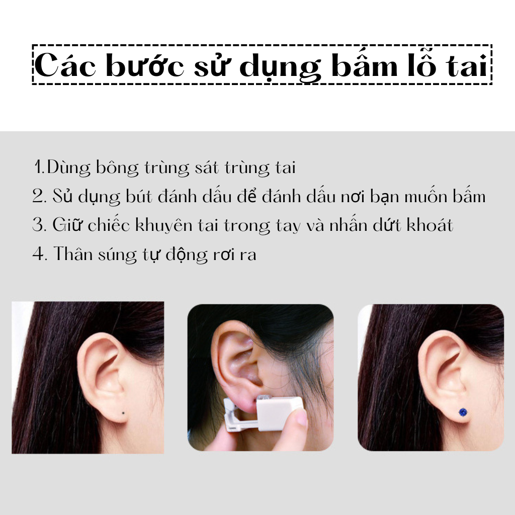 Súng bấm lỗ tai, dụng cụ bấm khuyên tai dùng 1 lần cho Nam và Nữ