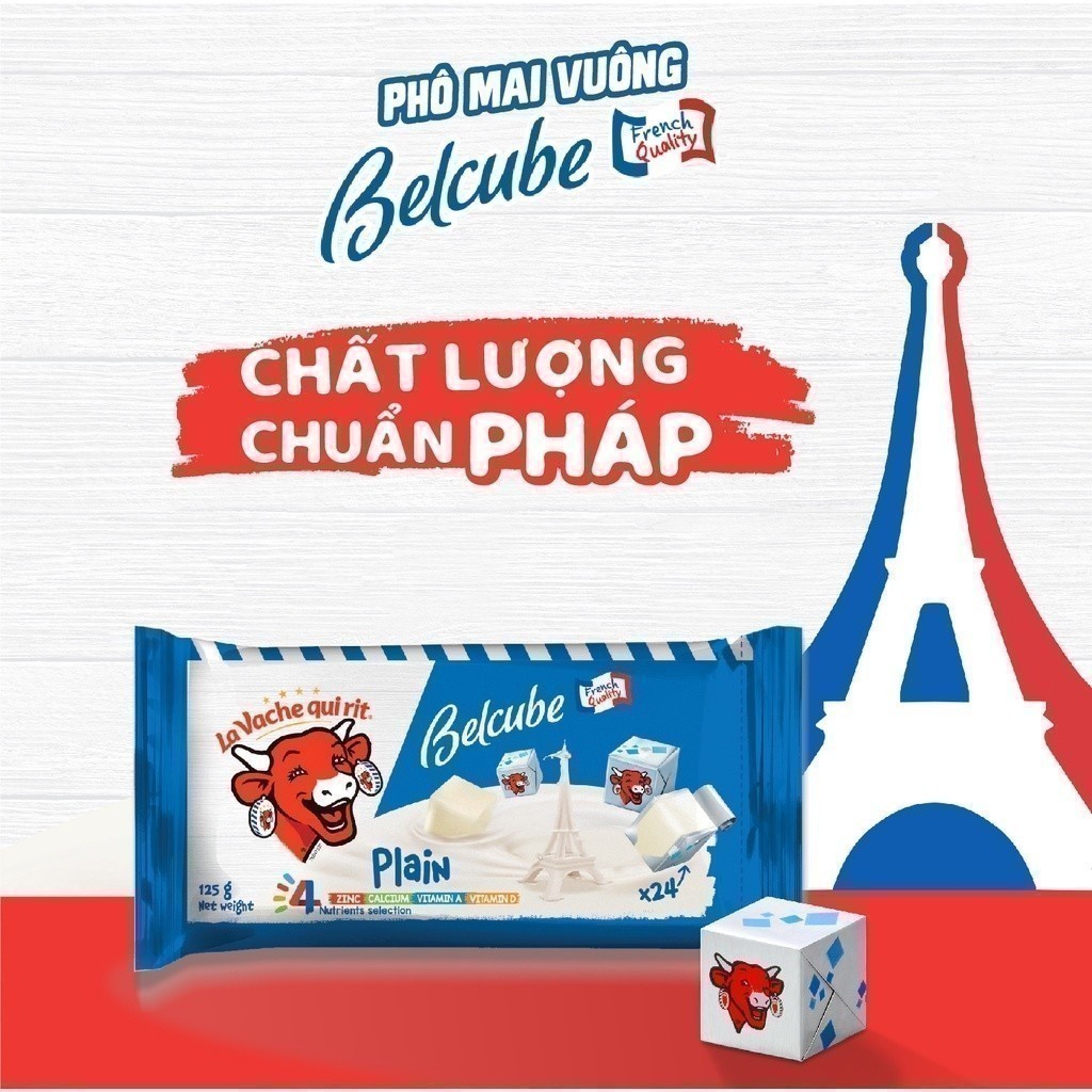Phô mai viên Belcube plain / dâu / vani / socola bò cười phô mai viên