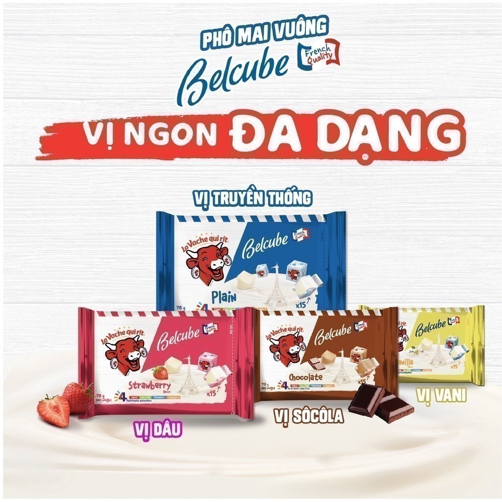 Phô mai viên Belcube plain / dâu / vani / socola bò cười phô mai viên