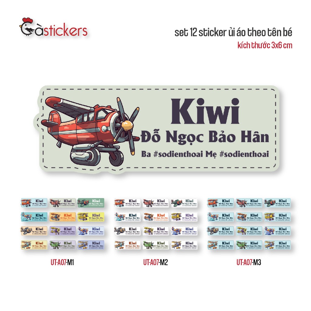 Sticker ủi áo in tên trẻ em GaStickers UT-A07- bộ 12 miếng kích thước 3 ...