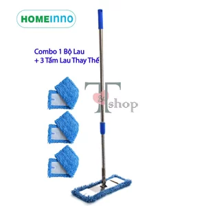 Combo Cây Lau Nhà Bản Inox 45cm Homeinno Tấm Lau San hô Cán Rút + 3 Tấm Lau Thay Thế