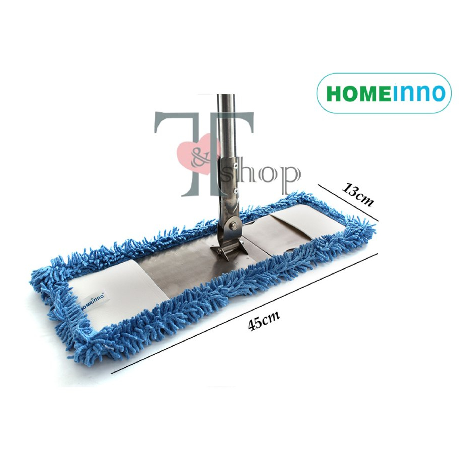 Combo Cây Lau Nhà Bản Inox 45cm Homeinno Tấm Lau San hô Cán Rút + 3 Tấm Lau Thay Thế